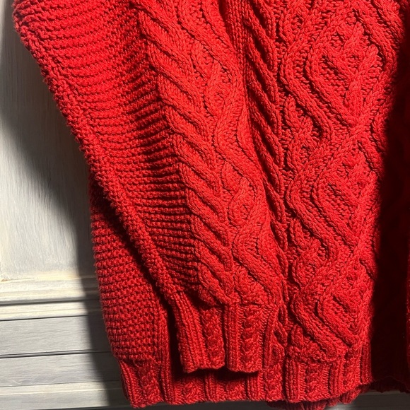 Vintage Eddie‎ Bauer Red Oversized Crewneck Chunky Aran Knit Grandpa Sweater - Picture 2 of 6